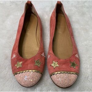 Bonpoint Girls Pink Gold Star Print Glitter Ballet Flat Shoes Size 36